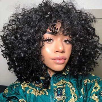 Synthetic Curly Wig With Bangs Machine Made Fringe Short Bob Wig Afro Kinky Curly Wigs